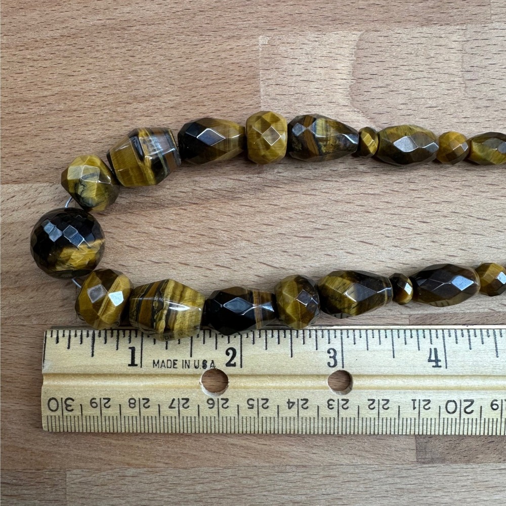 Vintage Women Necklace Brown Tigers Eye Quartz 925 Sterling Silver Boho Gemstone - Picture 10 of 14